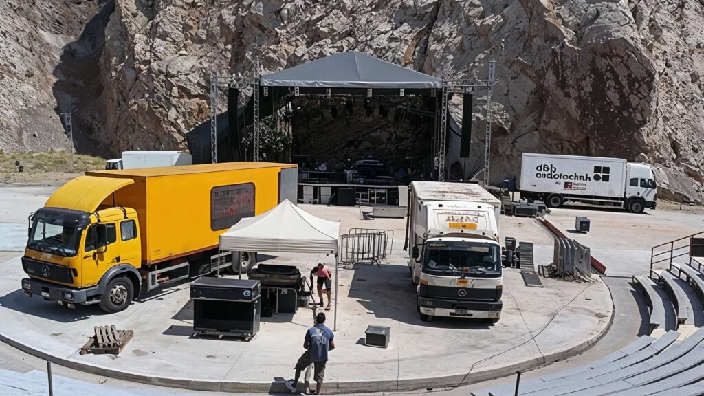 Στεγασμένη εξέδρα σε συναυλία στο χώρο θεάτρου